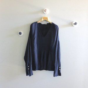 ZARA TRF TOP BLOUSE WITH ELASTICS BAND WAIST NAVY BLUE Sz-M